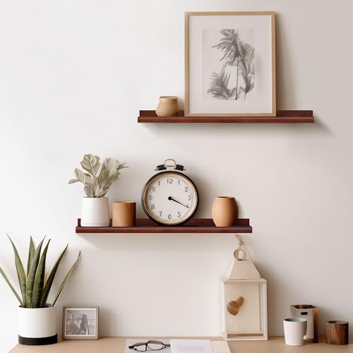 Annecy Floating Shelves Wall Mounted Set of 3, 23.6 Inch Dark Walnut Solid Wood Shelves for Wall, Wall Storage Shelves with Lip Design for Bedroom, Bathroom, Kitchen, Office, 3 Different Sizes - Thumbnail 5
