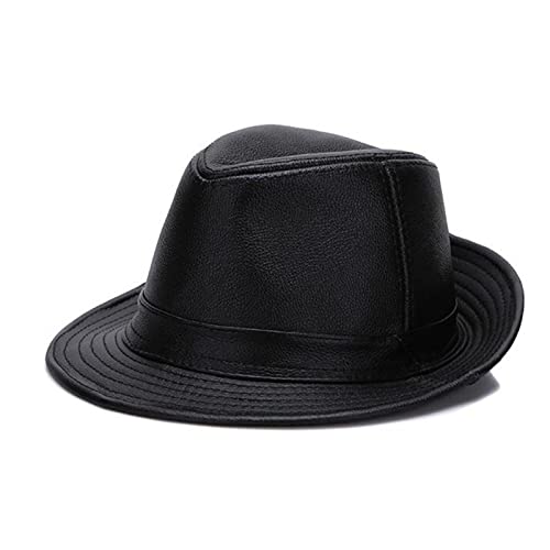 Black Fedoras Hats Men Genuine Leather Retro Jazz Caps Gentleman Real Leather Luxury Sp-Ring Classic Felt Trilby Hat (Color : Black, Size : Xl (57-58Cm)) #TOP3