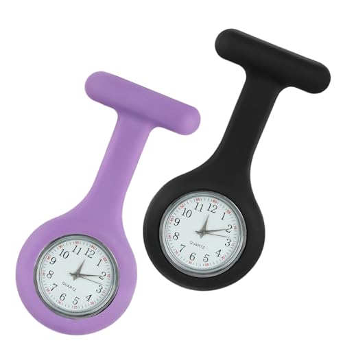 HAVIRI 2PCS Nurses Fob Watch Silicone Fob Watches for Nurses Nurse Watch for Health Care Nurses Doctors Paramedic Staff (Black Purple)