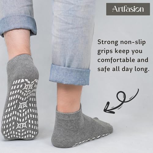 Artfasion Non Slip Socks with Grip: Men's Grippy Non Skid Ankle Socks for Hospital Elderly Women Pilates Fitness 4 Pairs2