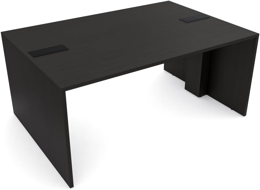 SKUTCHI DESIGNS INC. Wide Collaborative Table | 4 Person Face-to-Face Desk | 48x66 All Laminate Teaming Table with Double Power and Data Units | Black Cypress and Black