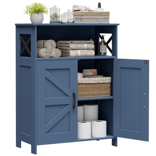 Image of Homhedy Farmhouse Bathroom Storage Cabinet with Doors, Small Floor Cabinet