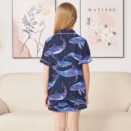 ALAZA Whale Space Starry Pajamas Satin Pajama Set Short Sleeve Button Down Sleepwear4