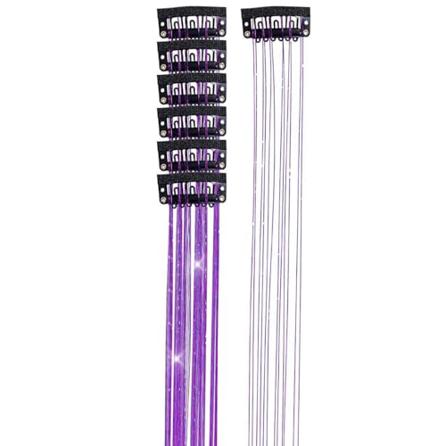 Image of MAYCREATE 6pcs Hair Tinsel Extensions Glittering Clip-on Purple Glittering Tinsel Hair Extensions for Styling Girls Fairy Kit for Party, Festival