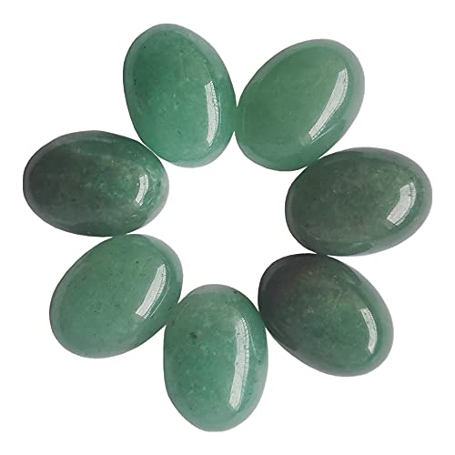 Manekieko 7 Pcs Natural Green Aventurine Oval Cabochons Flatback Crystal Stone Gemstones Beads for Jewelry Making DIY,18x13mm