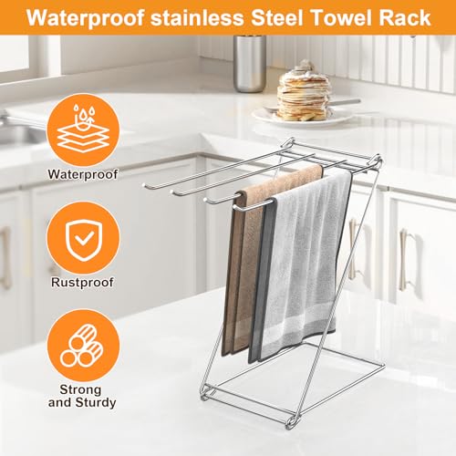 Kitchen Towel Holder, 4-Arm Kitchen Towel Rack for Drying Dishcloths Hand Towels, Foldable Free Standing Hand Towel Holder for Countertop Bathroom Kitchen Organization RV Essentials, 2 Pack