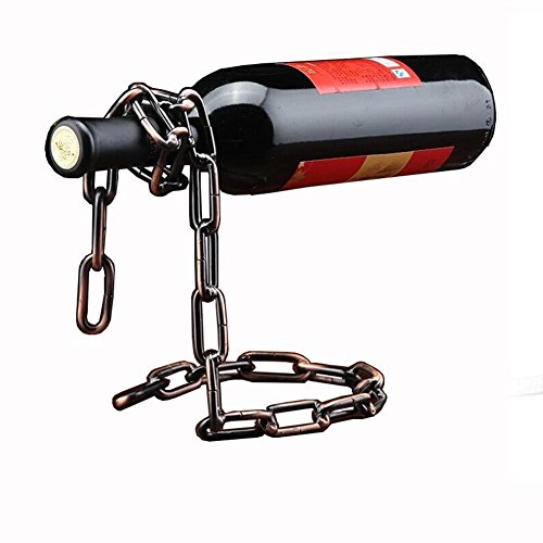 TBWHL Novelty Magic Wine Bottle Holder Floating Steel Link Chain Wine Bottle Rack/Holder - Holds Bottles in The Airï¼ˆBronzeï¼‰