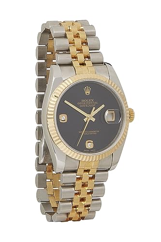Pre-Loved Stainless Steel & 18K Yellow Gold Onyx Diamond Datejust 116233 36mm, Black