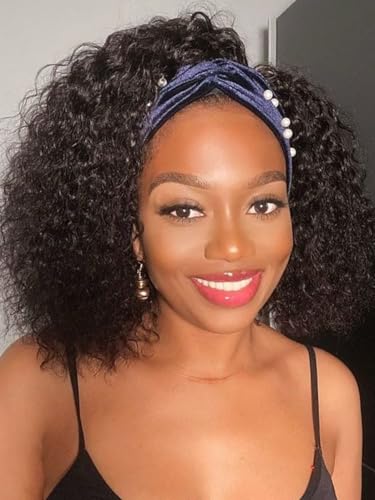 Liwsizxk Water Wave Headband Wig Human Hair 12inch Curly Drawstring