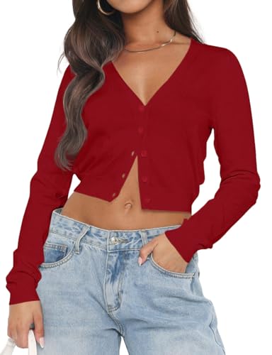 Image of Ezbelle Women's Long Sleeve Open Front Cropped Lightweight Cardigan Sweater Button Down Shirt 2026 Fall Tops