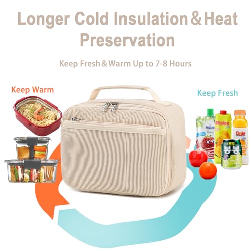 Bluboon Kids Girls Lunch Bag Insulated Lunch Box for school Corduroy Lunch Cooler Organizer School Kids Lunch Tote (Corduroy-White)