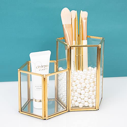 SLHEQING Makeup Organizer Gold Makeup Brush Holder Glass Cosmetic Organizer, Vintage Make up Storage - Image 3