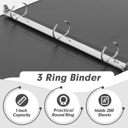 3 Ring Binder 1 Inch, PANDRI 6 Pack 1-Inch Binder Fits Letter Size 8.5'' x 11'' Paper, Versatile Binders for Office Home School, 2 Pockets, Black - Image 2