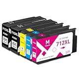 Yongairuink Cartuccia di ricambio rigenerata 712 712XL 3ED70A 3ED71A 3ED67A 3ED68A 3ED69A per HPQ DesignJet T210 DesignJet T230 DesignJet T250 DesignJet T630 DesignJet T650 (5 pezzi)