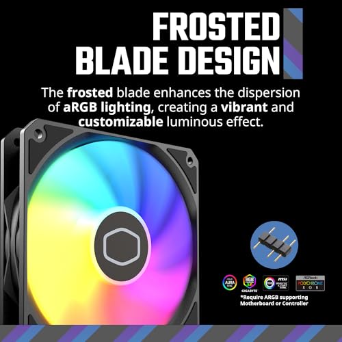 Cooler Master MF120 Lite 120mm PC Case Fan|Liquid Cooler|Air Cooler 3-Pack, 120mm aRGB Lighting, aRGB Splitter, Dynamic PWM 1,750 RPM, Air Balance Blades, Hybrid | PBT Frame