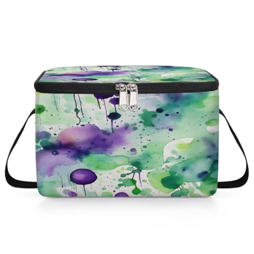 Paint Splatters Lunch Bags for Women Men 9 Cans, Hot & Cold Food Delivery Bag Insulated Grocery Bag Insulated Lunch Box Purple Green Dots Cooler Bag for Office Work Picnic Beach