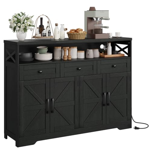 52-L-Modern-Farmhouse-Sideboard-Buffet-Cabinet-Black-Storage-Cabinet-with-Drawers-Shelves-Kitchen-Pantry-Hutch-Cabinet-Coffee-Bar-Station-Table-for-Living-Room-Dining-Room-Entryway 52 L Modern Farmhouse Sideboard Buffet Cabinet Black Storage Cabinet with Drawers Shelves Kitchen Pantry Hutch Cabinet Coffee Bar Station Table for Living Room Dining Room Entryway
