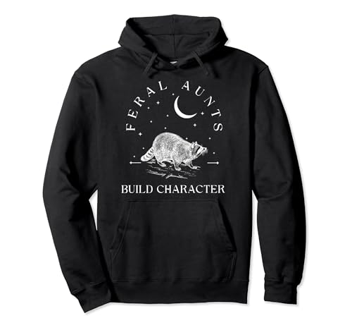 Funny Auntie Feral Aunts Build Character Raccoon Lover Pullover Hoodie cover