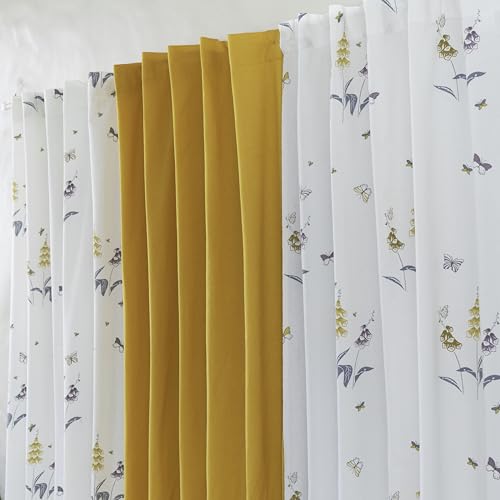 Image of Tranquebar Curtain Co. Window Curtains 5 Feet, 60-65% Room Darkening, Yellow Butterfly & Floral Print, Cotton Curtains for Window, Cotton Curtains 5 Feet Set of 3,BackTabs, Titli Yellow combo (152 cm)