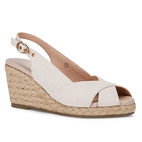 gihubafuil Women's Platform Wedges Sandals Open Toe Buckle Slingback Espadrilles Cross Band Slip-on High Heels