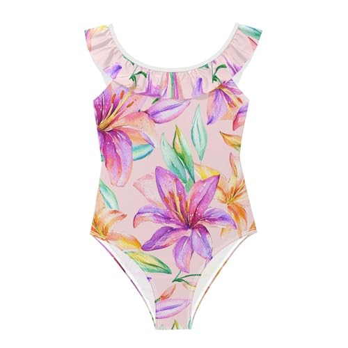 Bañador de niña con motivos de flores exóticas y tirantes elásticos suaves