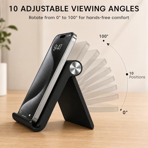 Image of Sounce Foldable Phone & Tablet Stand for Desk, Adjustable, Portable, Black | Compatible With iPhone, Samsung, OnePlus, Xiaomi, Android Phones And Most Tablets For Multi-Angle, Non-Slip Base, Lightweight