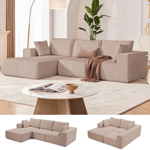 108” Modular Sectional Sofa, Cloud Sectional Couch with Deep Seat, Boneless Couches for Living Room Bedroom, Modern Modular L-Shape Sofa Couch with Chaise (Camel, Left Facing Chaise)