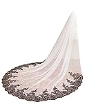 EllieWely 1 T Cathedral Length Black Sequin Lace Wedding Bridal Veil F49 White