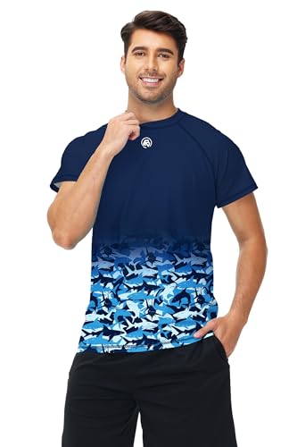 Image of AOBUTE Mens Swim Shirts Short Sleeve UPF 50+ Sun Shirt Quick Dry Rash Guard Fishing Swimming Shirt