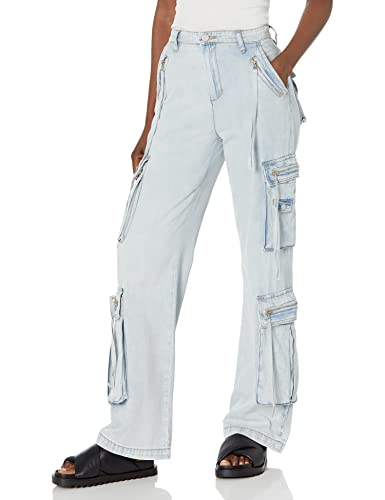 [BLANKNYC] Womens Luxury Clothing Oversized Cargo Pocket Rib Cage Tencel Denim Cargo Pant, Comfortable & Stylish