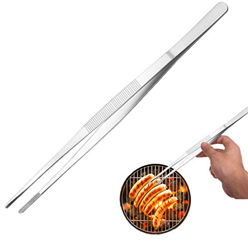 12 Inch Kitchen TweezersPremium Stainless Steel Tweezer Tong Long Food Tweezer Tong with Precision Serrated Tips for CookingBBQPlants