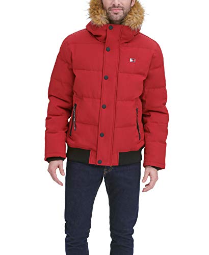 Tommy Hilfiger Men's Arctic Cloth Quilted Snorkel Bomber Jacket, Red, X-Large #TOP3