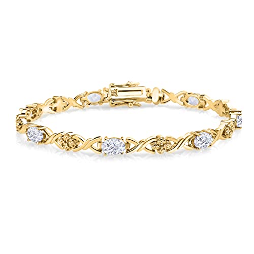 Gem Stone King 18K Yellow Gold Plated Silver Bracelet For Women Oval Moissanite (3.50 Cttw)