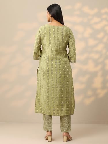 Image of Libas Womens Printed Silk Blend Straight Kurta With Trousers
