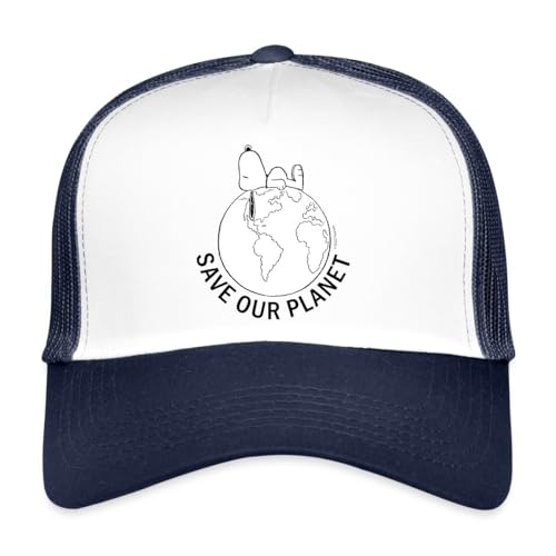 Spreadshirt Peanuts Snoopy Save Our Planet Umwelt Trucker Cap, One Size, Weiß/Navy