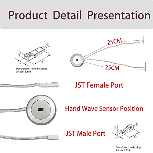 Image of VST Motion Sensor Light Switch IR Handwave Sensor Switch Door Switch for Closet Light LED Strip Light and Under Cabinet lightingt with 12V JST Male and Female Connector 3 Pack(DC12 /24V 3A) | Motion Sensor Light Switch for Closet Light LED Strip Light ON /OFF. No dimmer, with 12V JST Male and Female Connector