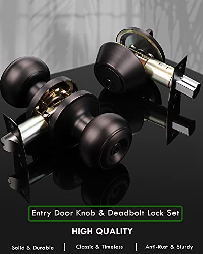 Home Improvement Direct HL-609ET-101ORB-3P-COMBO 3 Pack Entry Door Knob And Deadbolt Set, Keyed Alike Oil Rubbed Bronze Exterior Door Knob With Single Cylinder Deadbolt Lock Set, Front Door Knob And Deadbolt For Entrance And Office Door thumb #2