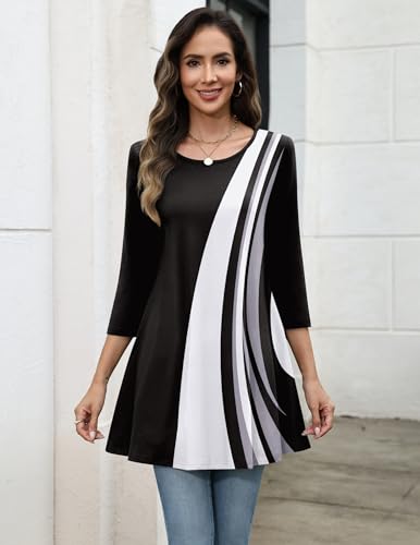 Image of Zeagoo Women Tops 3 /4 Sleeve Dressy Casual Plus Size Tunics Loose Blouses