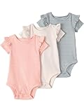 Little Planet by Carter's Girl 3-pack Short Sleeve Bodysuits made with Organic Cotton, Pink Stripes, Grey Stripes, 18M