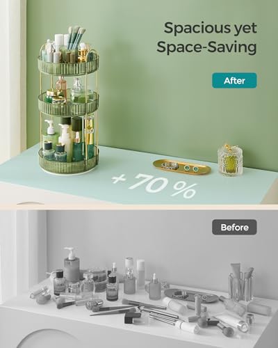 Organiseur de maquillage rotatif à 3 niveaux vert, rangement cosmétique chic - 8