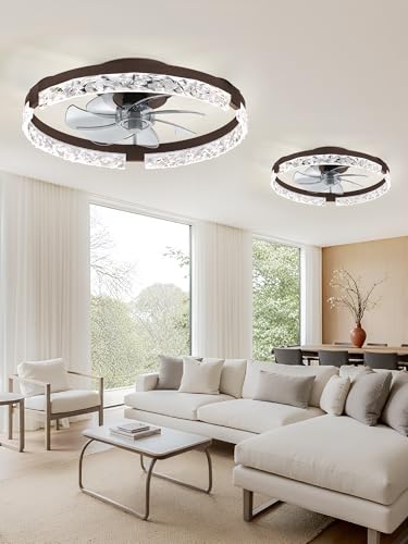 Image of LEDIARY 2-Pack 20 inch Ceiling Fans with Lights, APP & Remote, Brown