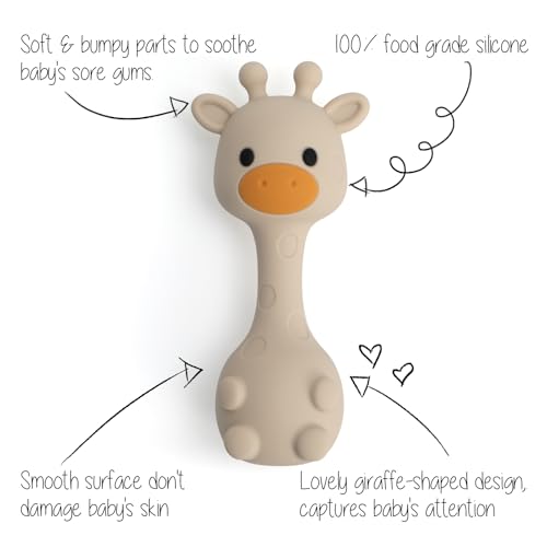 Image of Silicone Little Giraffe Shaker Rattle Toy for Babies | Food Grade Silicone Teether | Easy to Grip | BPA Free (Ether)