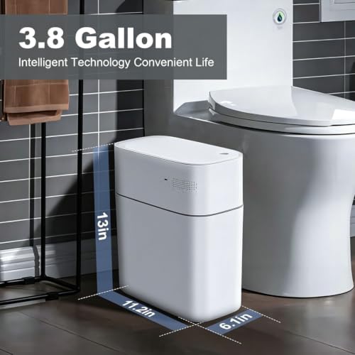 Image of MOPUP Trash Can with Lid Automatic Garbage Can, 3.5 Gallon Slim Small White Plastic Smart Trash Bin, Narrow Motion Sensor for Bedroom, Bathroom, Toilet Office