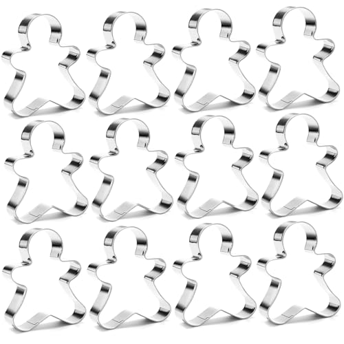 12 Pieces Gingerbread Cookie Cutters, Stainless Steel Christmas Gingerbread Man