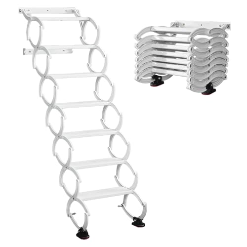 Wall Mounted Attic Ladder, Indoor Attic Stairs Pull Down System, Metal...