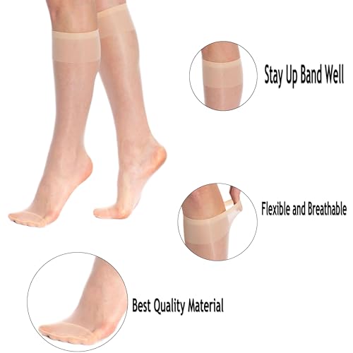 AWS/American Made 8 Pairs Sheer Knee High Socks for Women 15 Denier Stay up Band3