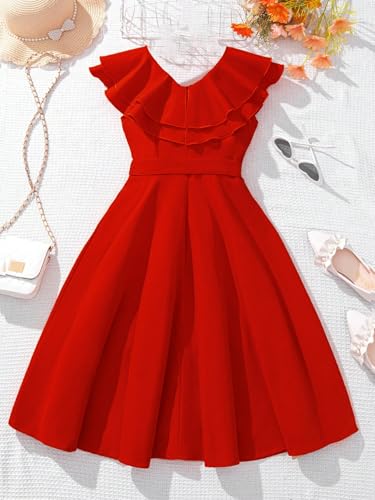 Floerns Girl's Summer Ruffle Layered Sleeveless V Neck Bow Tie A Line Short Dresses2