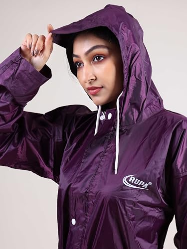 Image of Rupa Rainsuit Women Waterproof PVC Raincoat with Hood & Carry Bag | Lightweight Rainwear for Women with Front Zip | Solid Color | Standard Length | Pack of 1