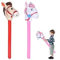 2 StüCk Aufblasbares Stabpferd, 95cm Steckenpferd Kinder füR Das TäGliche Spiel, Pferd-Thema Geburtstagsfeier Dekorationen, Party Geschenk Requisiten, Kinder-Sport-Requisiten Mit ((Rosa + Rot))