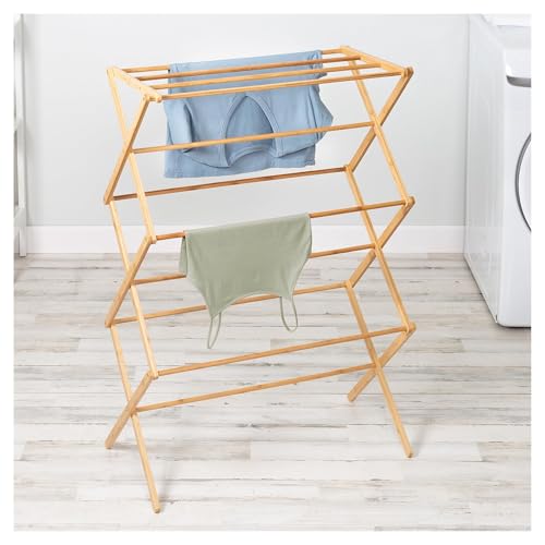 Étendoir pliable en bambou : séchoir à linge compact de 7,6m intérieur - 5